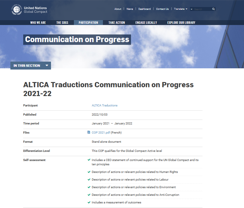 Publication Global Compact ALTICA Traductions